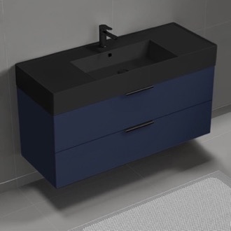 Bathroom Vanity Floating Bathroom Vanity, Modern, Navy Blue, Black Ceramic Sink, 48 Inch Nameeks DERIN447